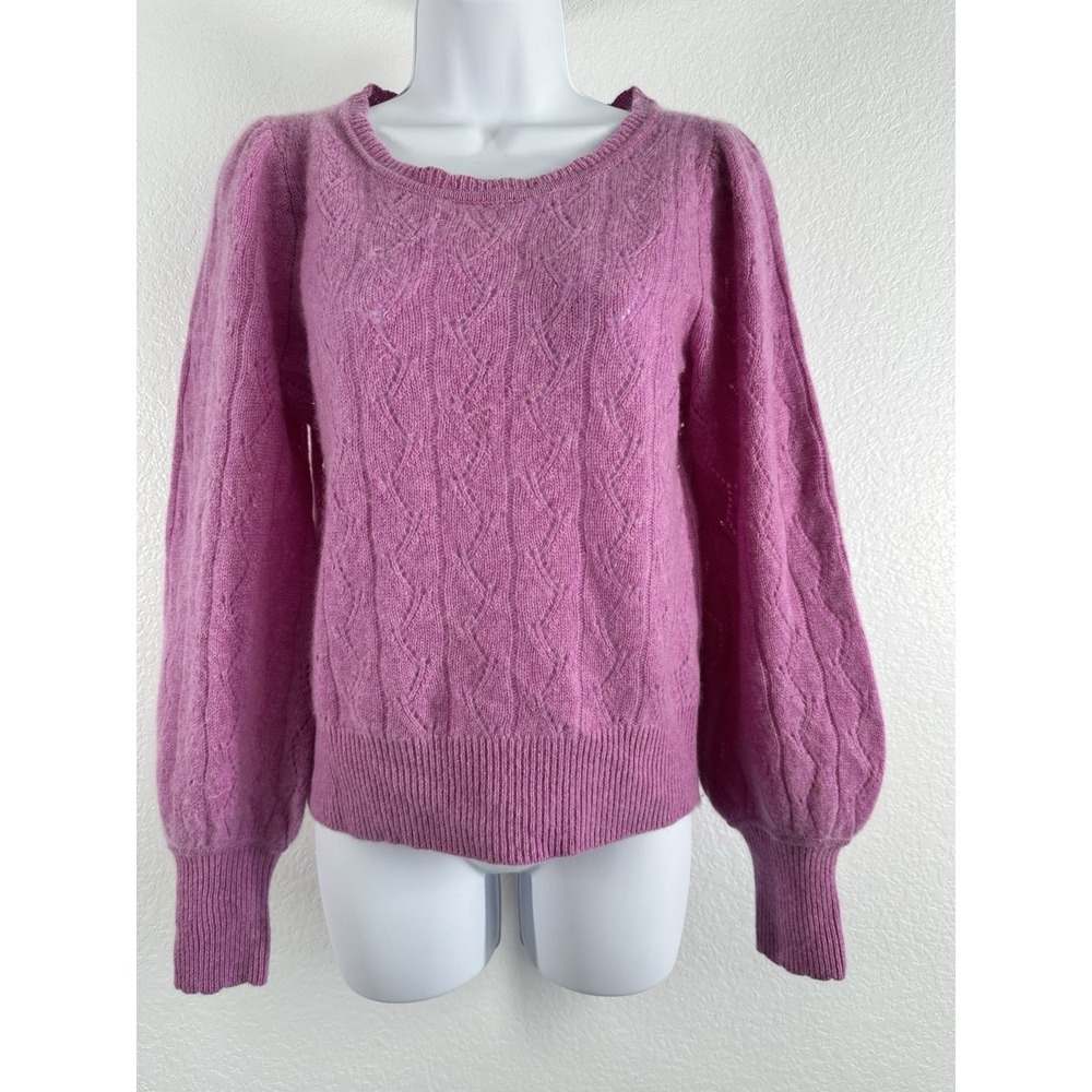 Women's Small Lavender Eyelet Weave WHITE + WARREN Cashmere Sweater
